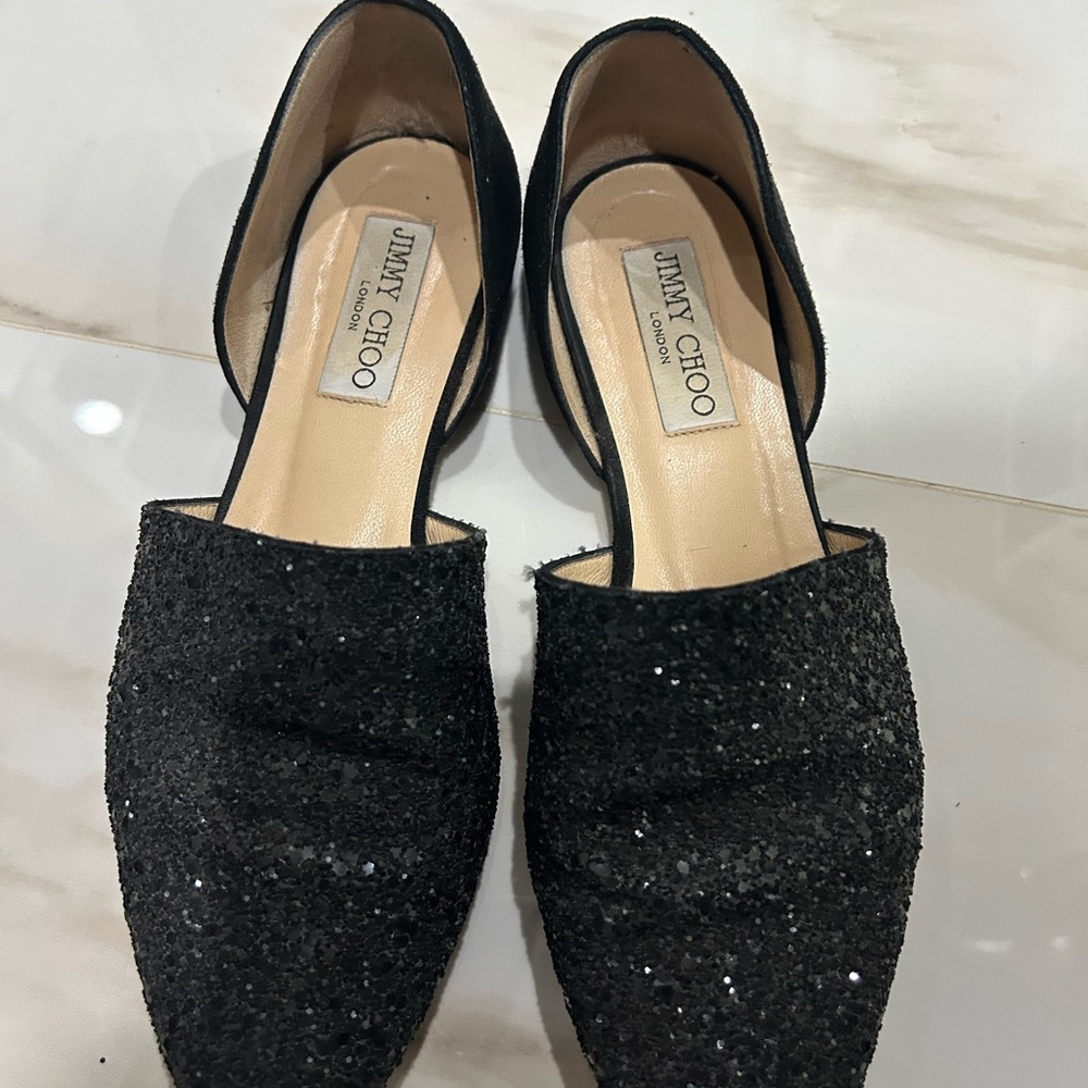 Jimmy Choo Black Sparkle Flats